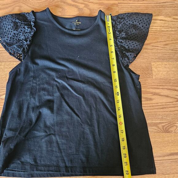 Kate Spade Black Eyelet Flutter Sleeve Tee Top Size Large - Picture 3 of 6